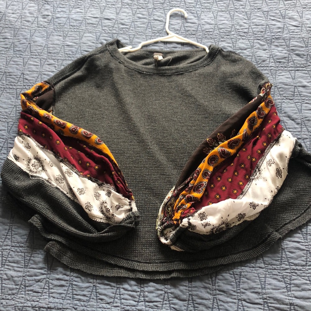 Free People thermal top with multi-pattern sleeves